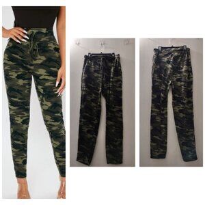 Petite Green Camo Print High Waist Skinny Pant